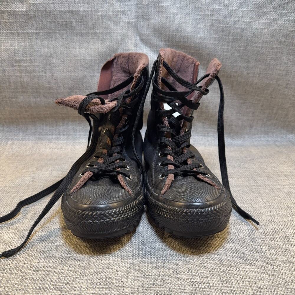 Converse Chuck Taylor Leather Fur Hi Rise Boots Black 553387C Size 4 Zip